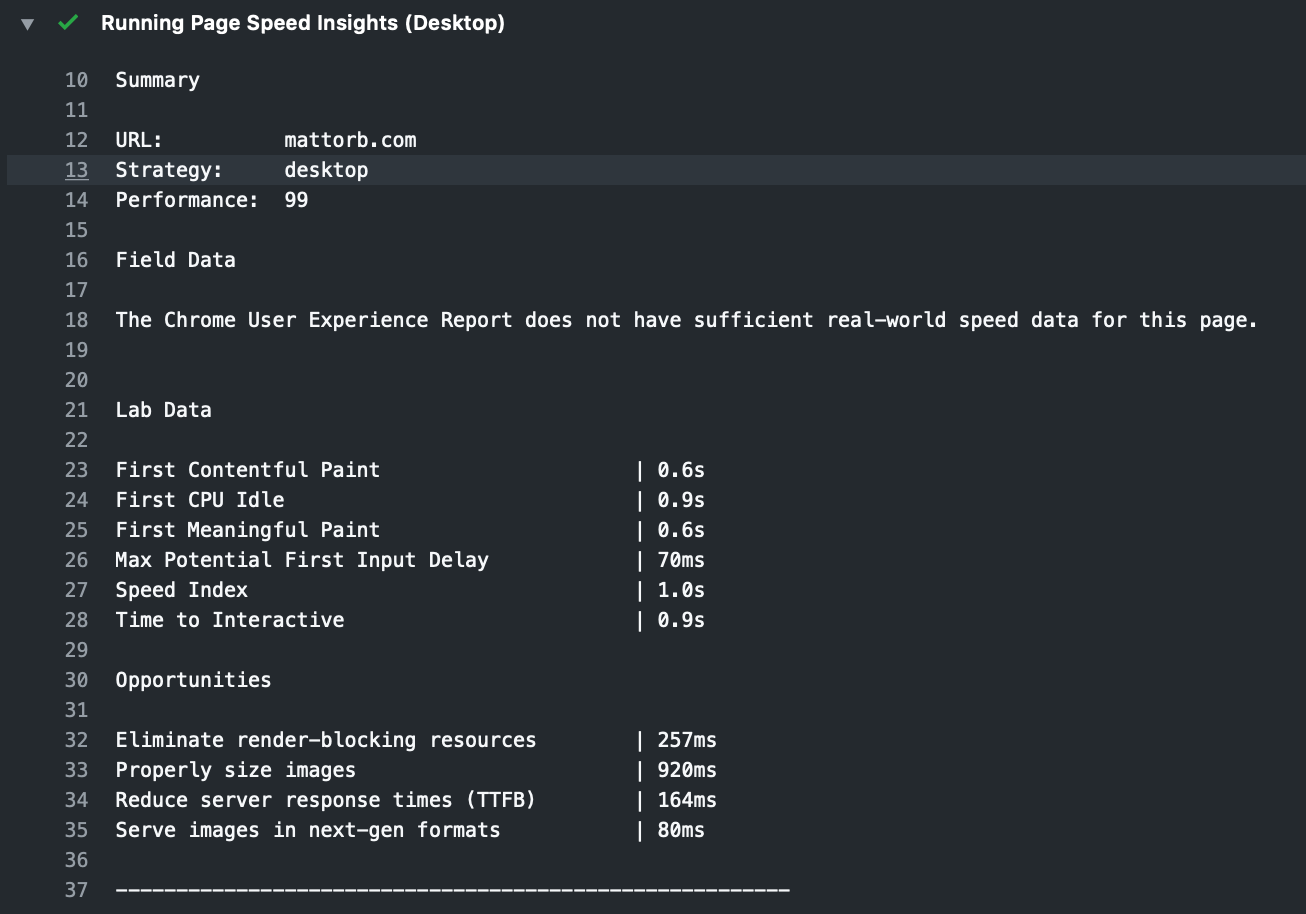 Github Action for Google PageSpeed Insights